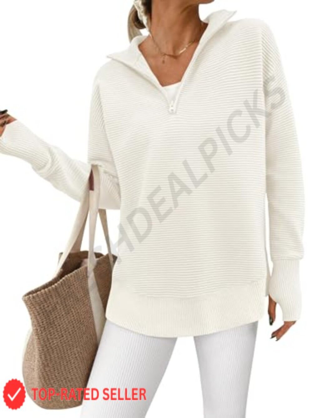 PRETTYGARDEN Womens Ribbed Knit Quarter Zip V-Neck Pullover Sweater